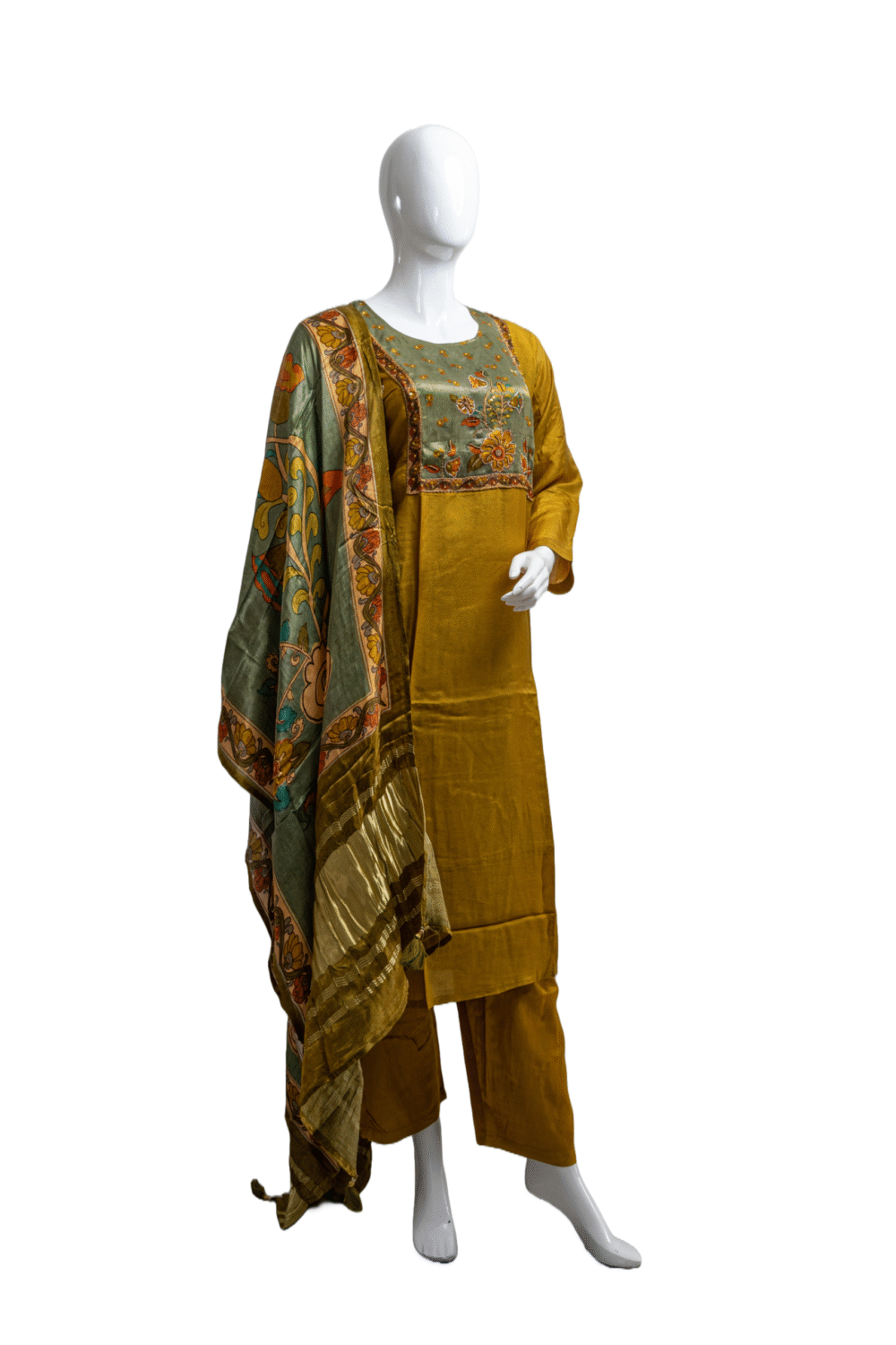 Silk Fabric Set with Kalamkari Dupatta
