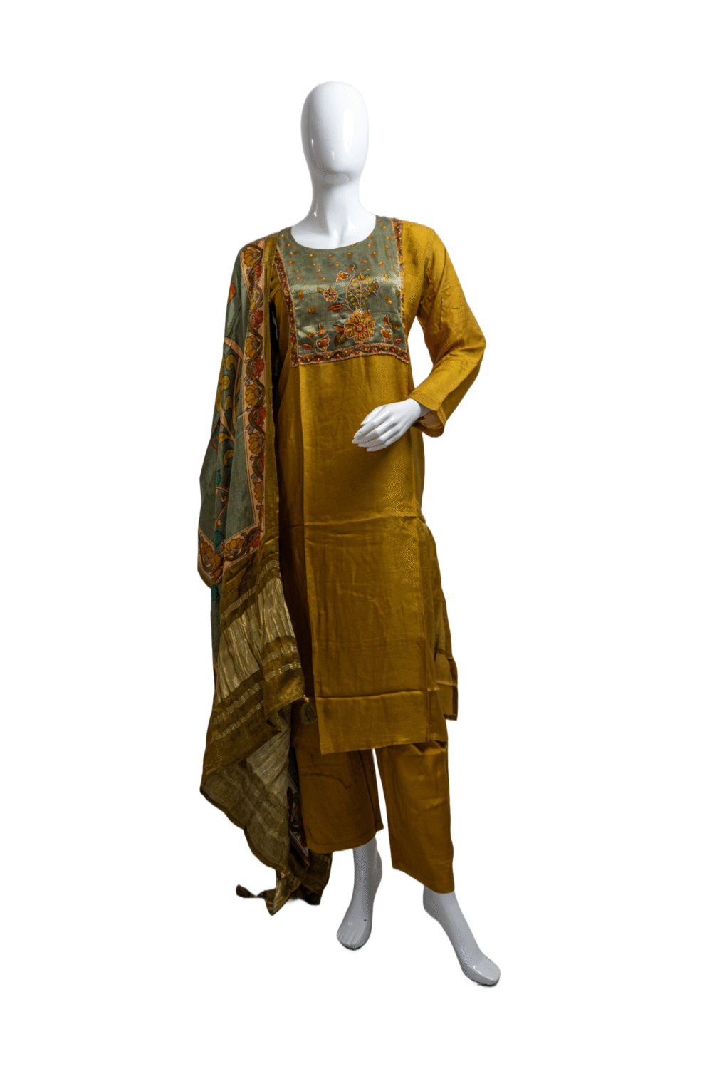 Silk Fabric Set with Kalamkari Dupatta - Image 4