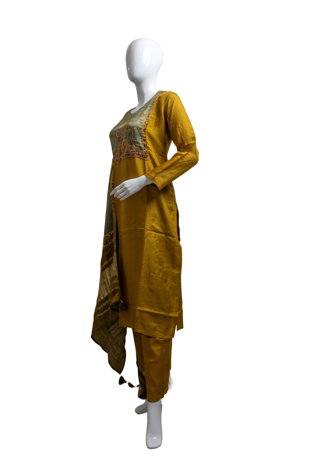 Silk Fabric Set with Kalamkari Dupatta - Image 3