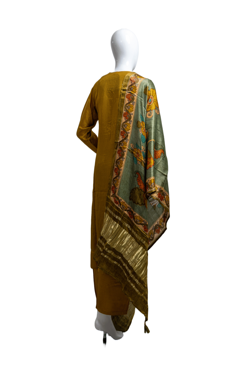 Silk Fabric Set with Kalamkari Dupatta - Image 2