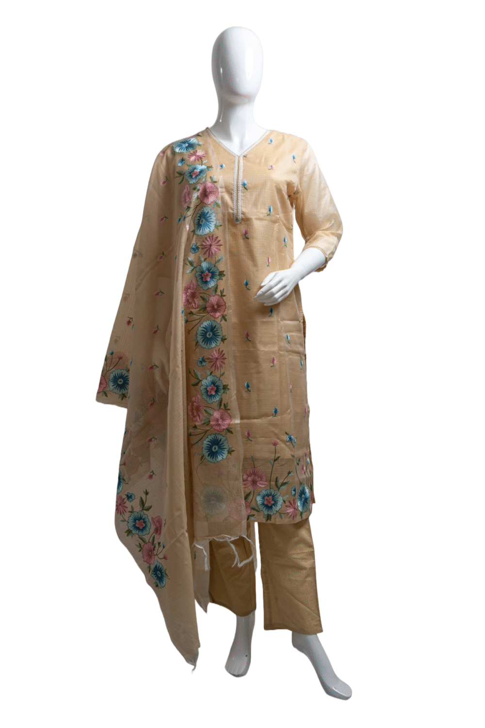 Kota Silk Fabric with Embroidery