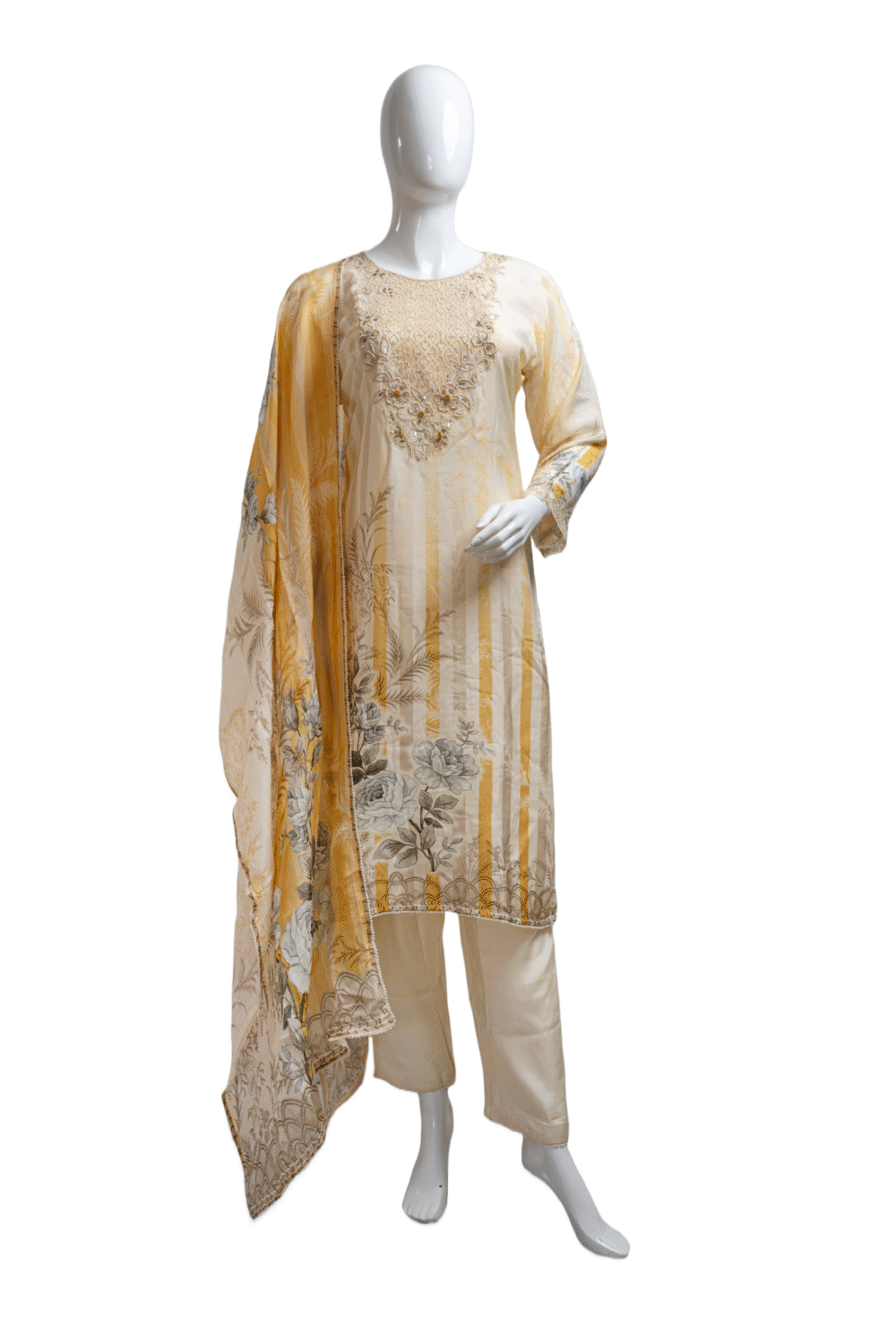 Russian Silk Fabric with Hand Embroidery
